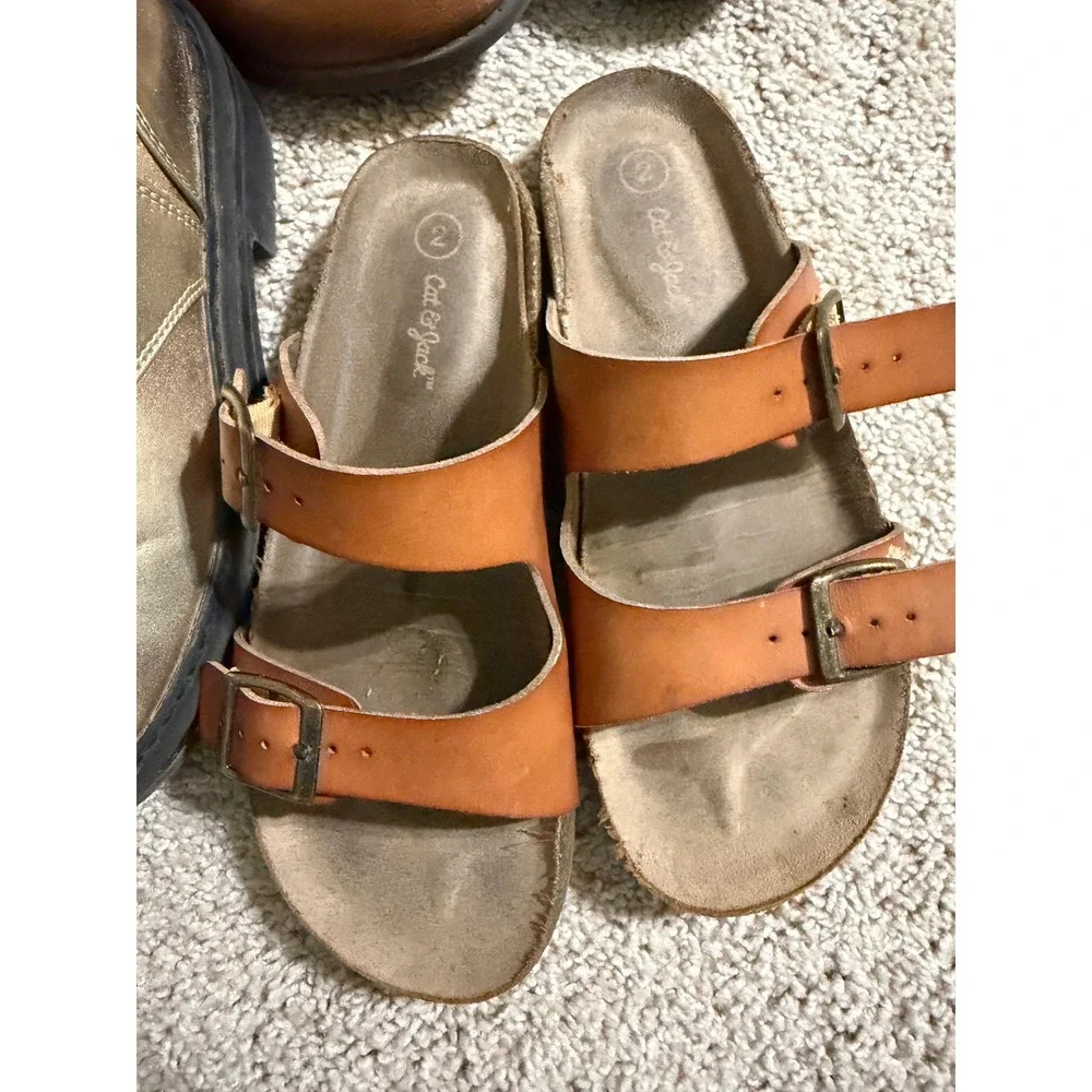 Girls Footwear Bundle Cat & Jack Brown Riding Boots Gold Chelsea Boots Sandals 2